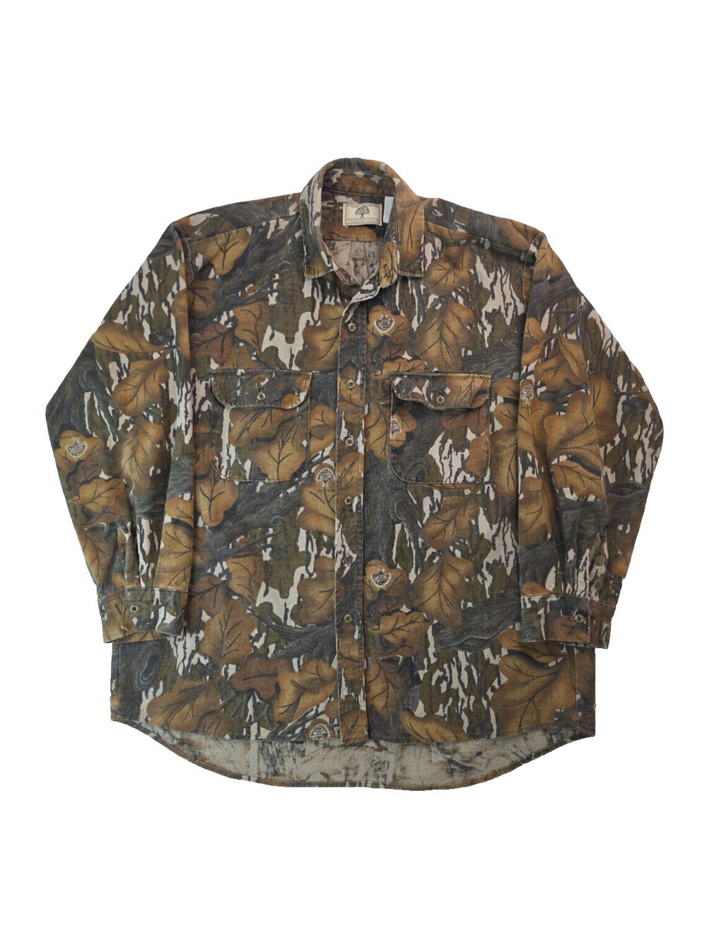 Mossy Oak Vintage Fall Foliage Camo Button Flannel Shirt Mens Size XL